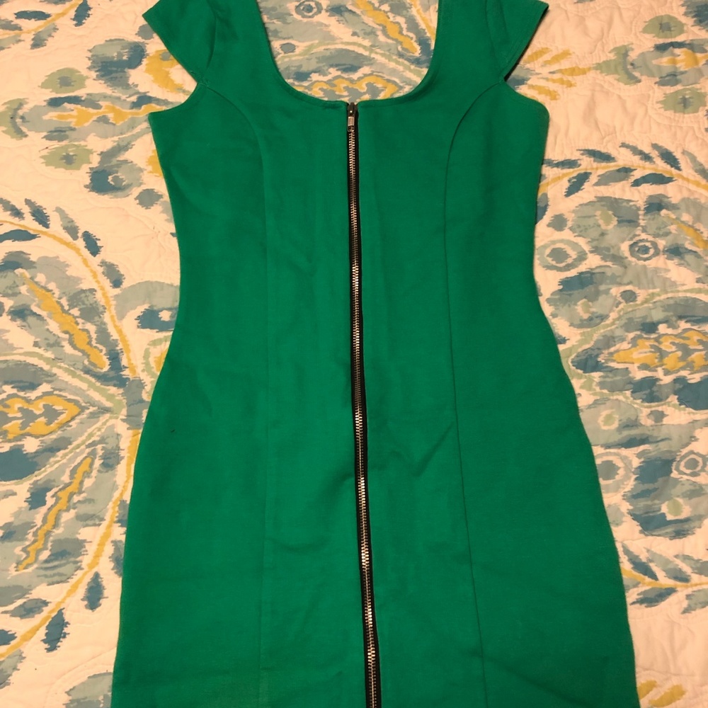 H&M Front Zip Bodycon Green Dress